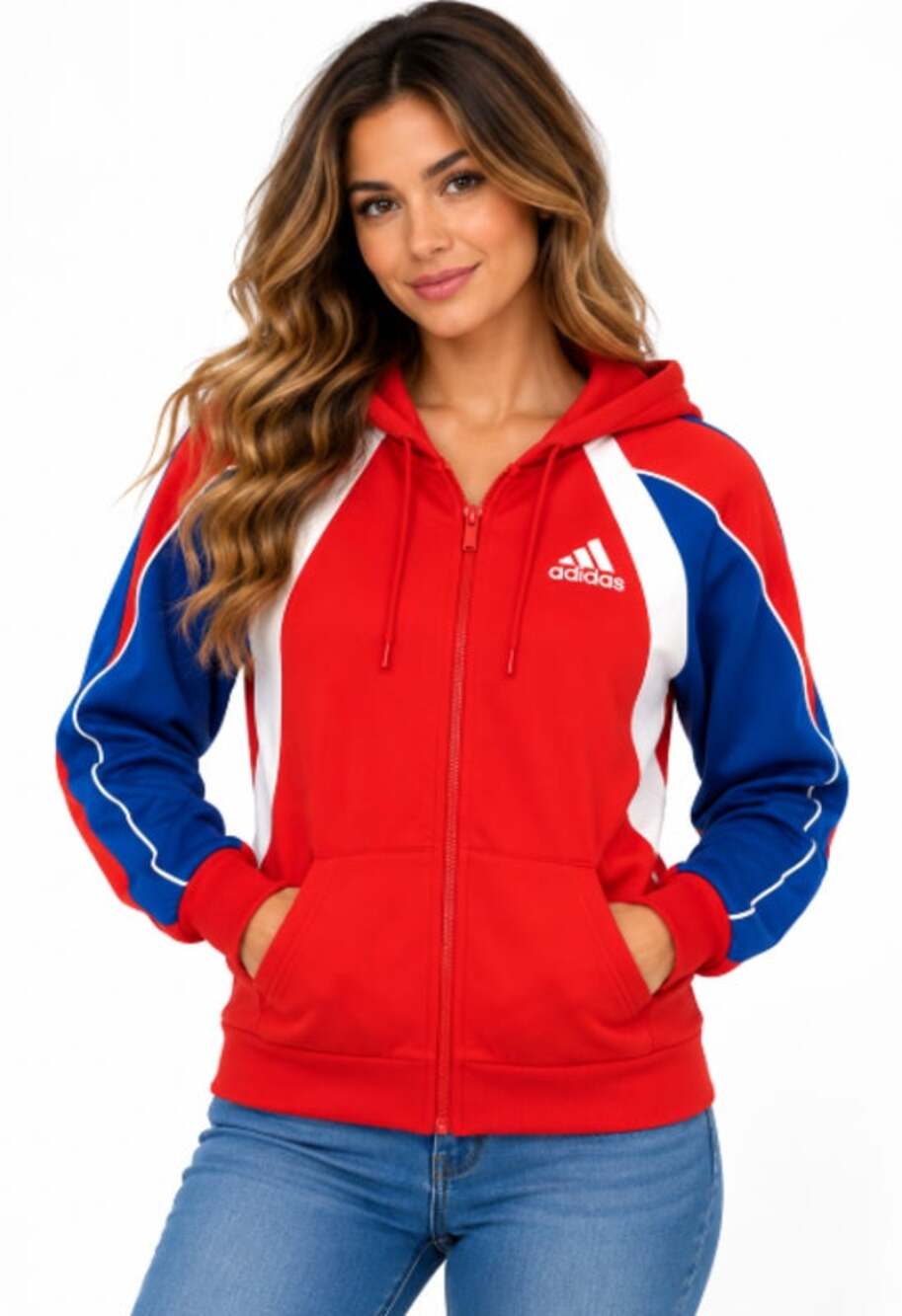 Adidas red white and blue zip up hoodie
